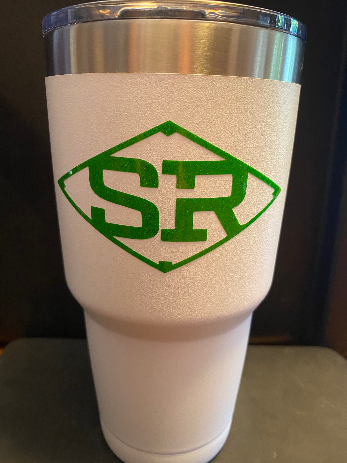 Tumbler with assorted colors of SR stickers